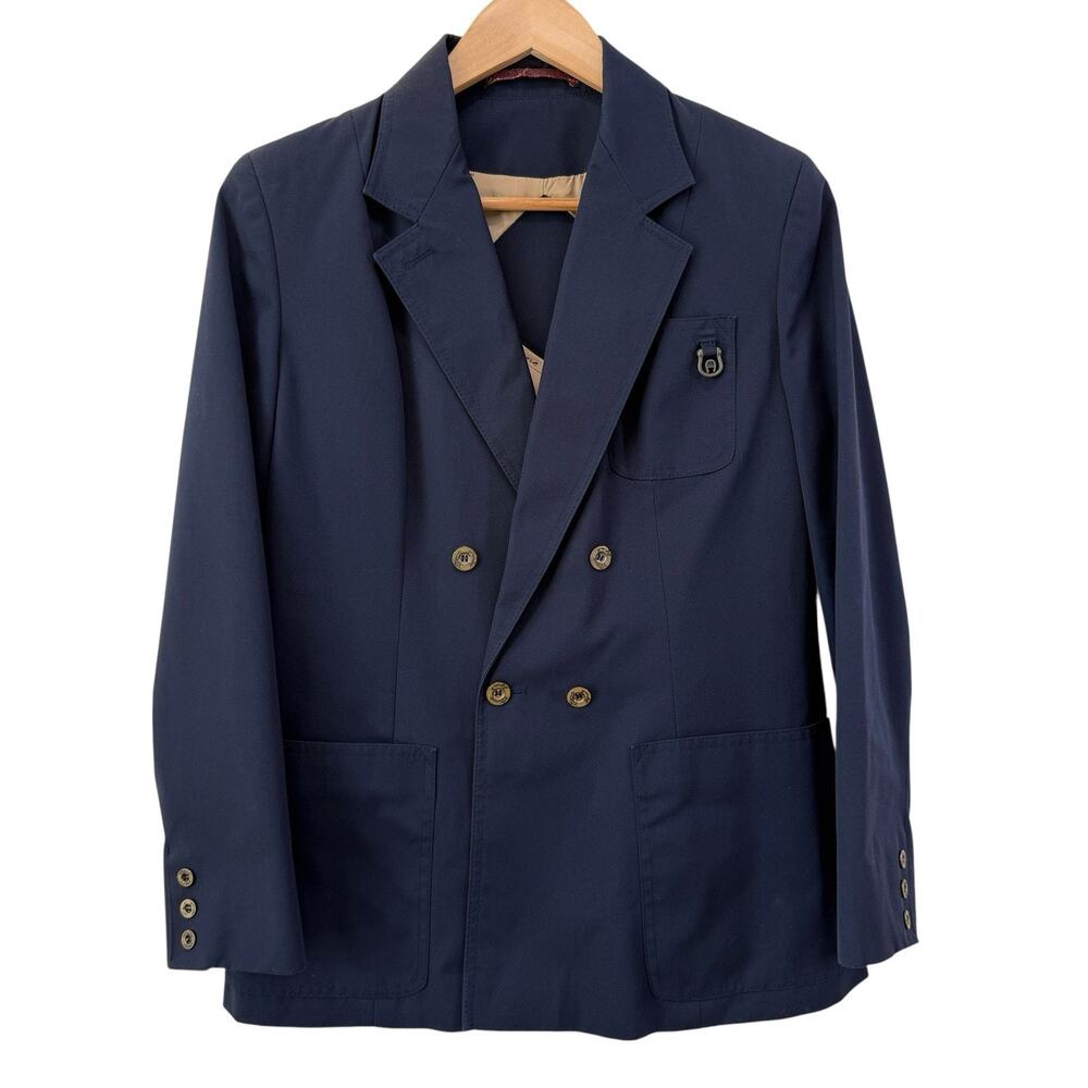 Etienne Aigner‎ Blazer Jacket Women's Sz 10 Navy Blue Double Breasted Old Money